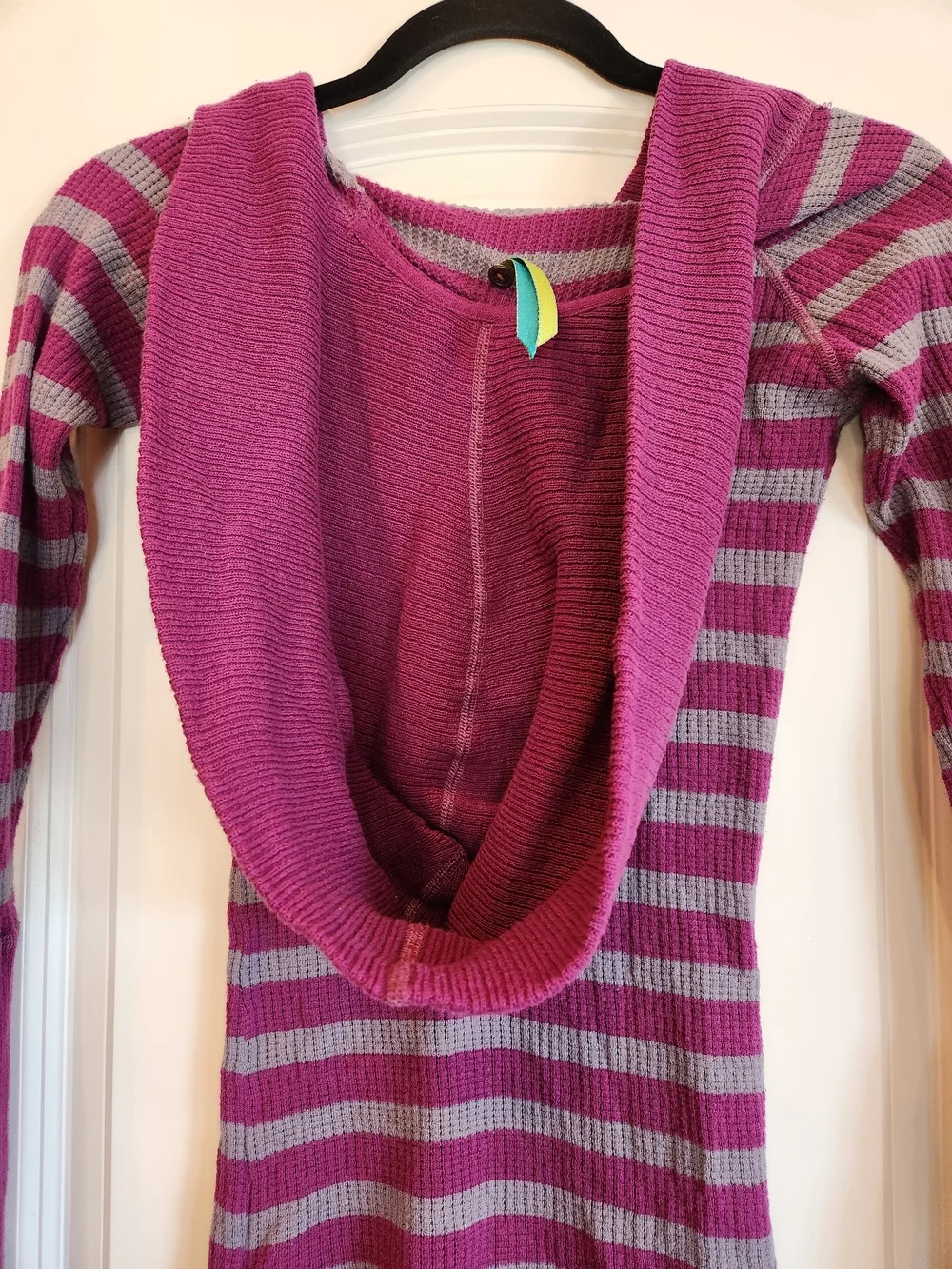Vintage Free People Magenta/Gray Stripe Hoodie/Henley Size S 90's Bella Swan Y2K